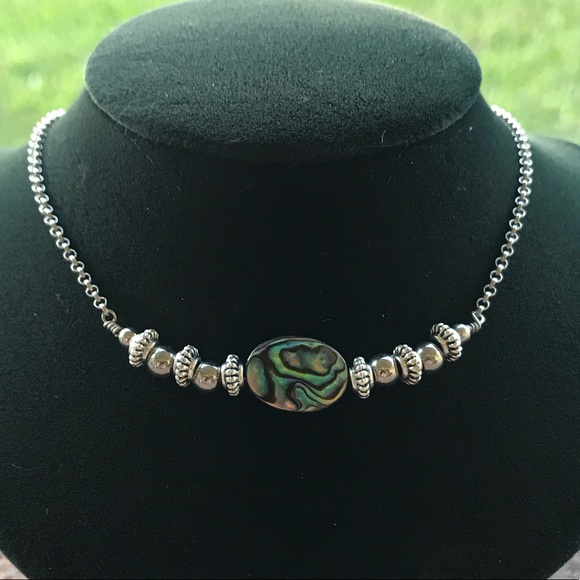 Genuine Abalone shell boho silver choker necklace - Picture 7 of 8